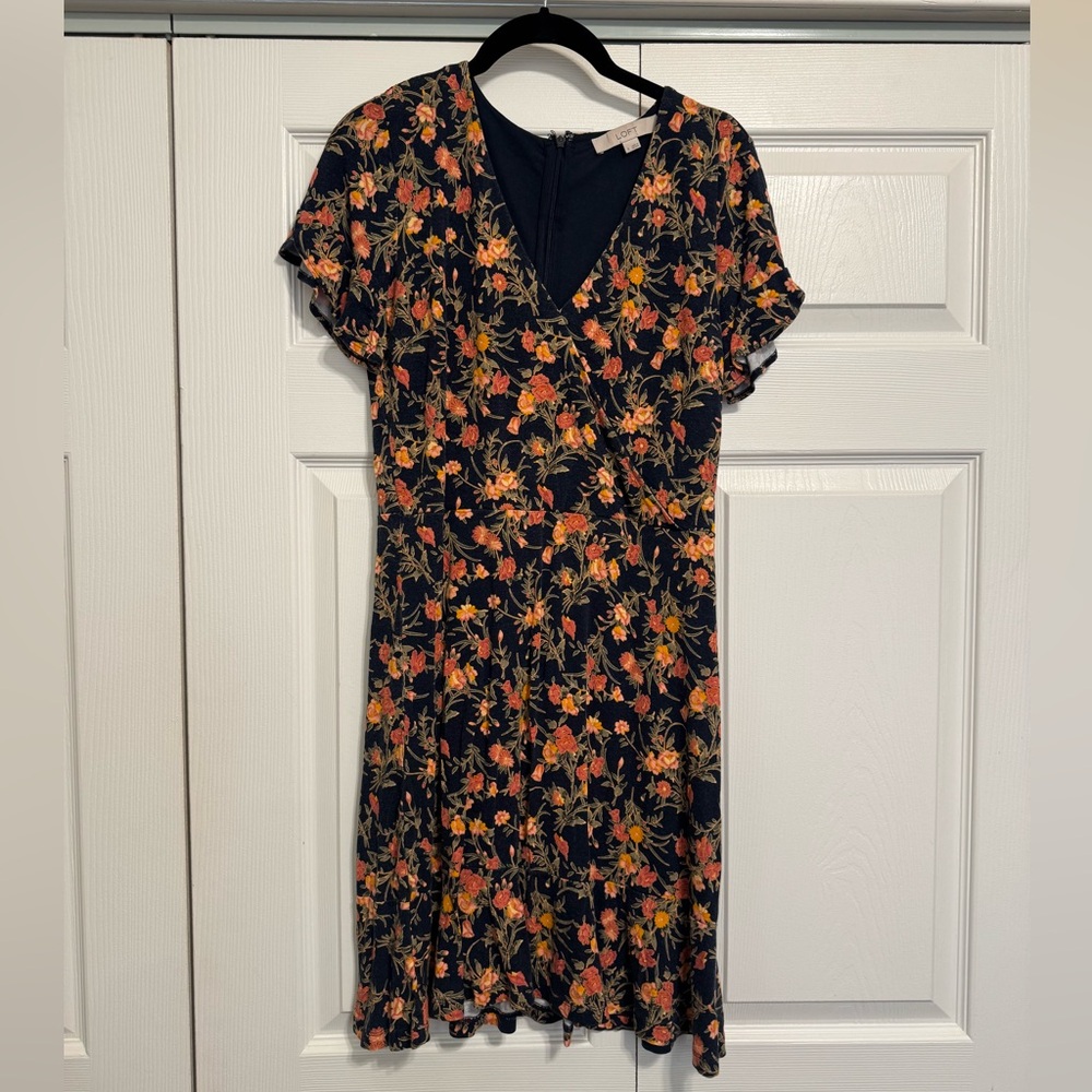 LOFT Black Floral Midi Dress